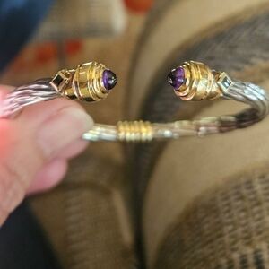 14kt Col Gold and 925 Stetling Silver Amethyst Women's Clamp Cuff Cable